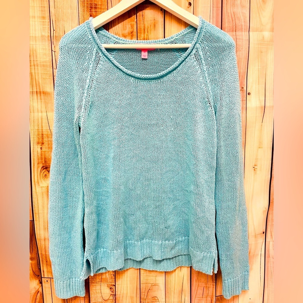 Women's Light Blue Sweater Lilly Pulitzer Pullover Boat Neck 100% Cotton Size M